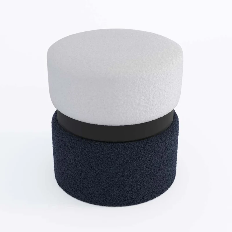 Pouf contemporain, bicolore bleu et métal noir