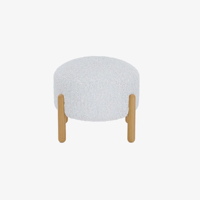 Pouf laine boucl e blanche & bois Cam lia