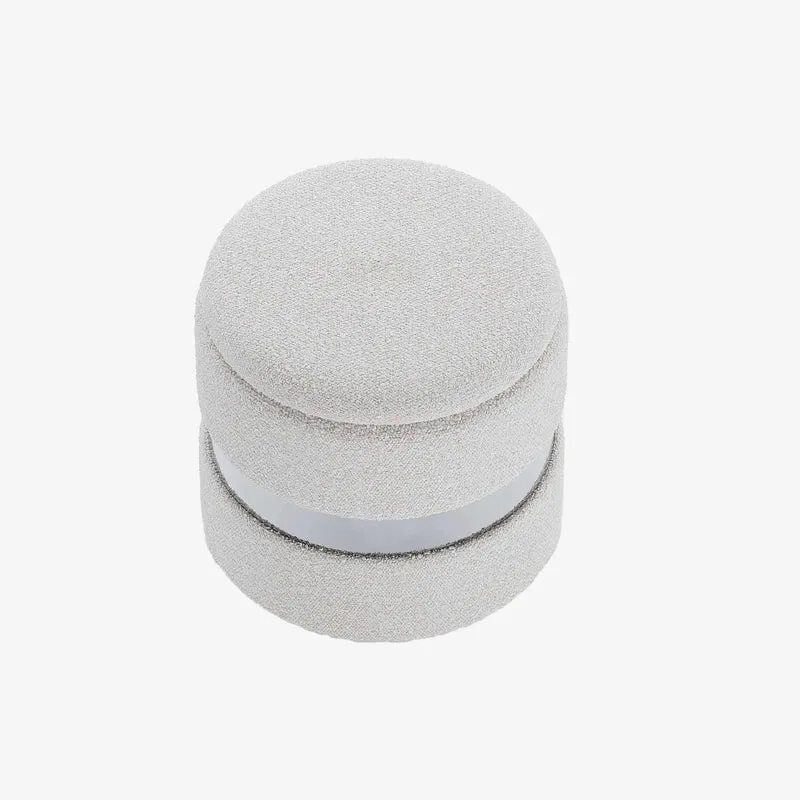 Pouf rond bouclette & métal argenté avec rangement