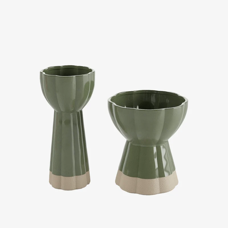 Set de 2 vases design vintage en c ramique verte Vienne
