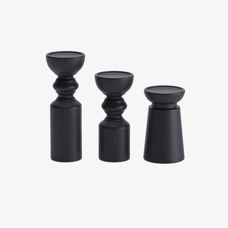 Set de 3 bougeoirs bois design, Boston coloris noir