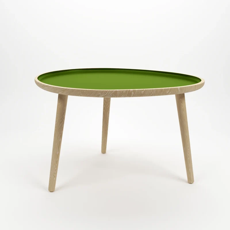 Table basse en bois et peinture céramique vert kaki