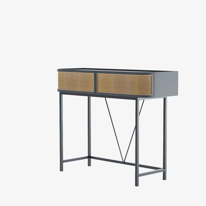 Table console noire avec tiroirs rotin tress , Daphn