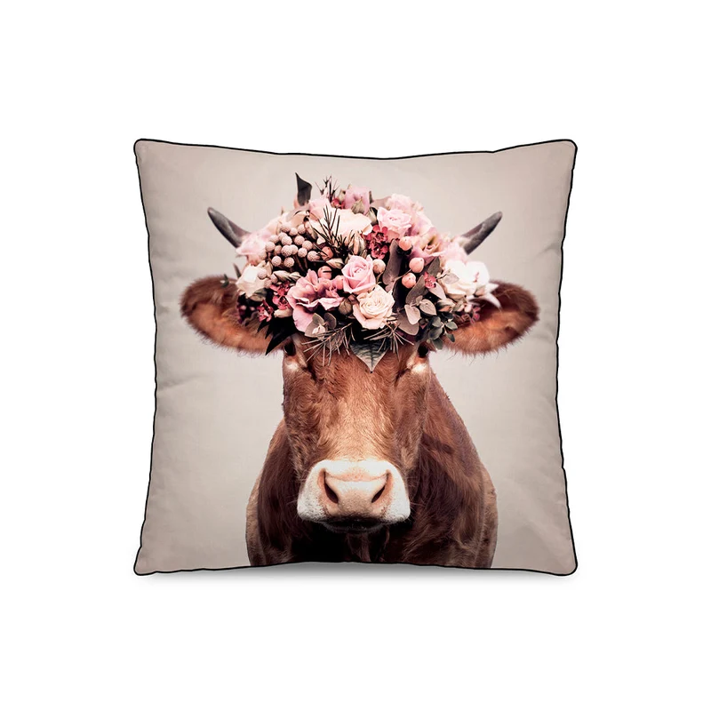 Coussin Velours Vache Marguerite