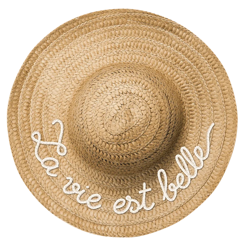 Décoration en PVC expansé, effet trompe œil « chapeau de paille » La Vie est Belle