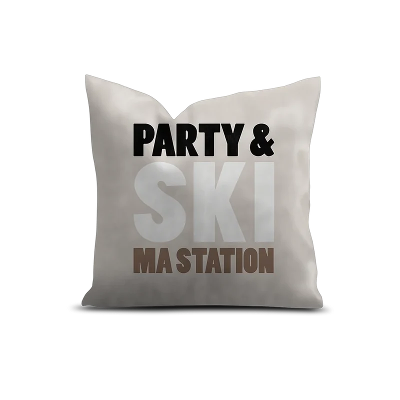Coussin Velours Personnalisé Montagne Morzine Beige