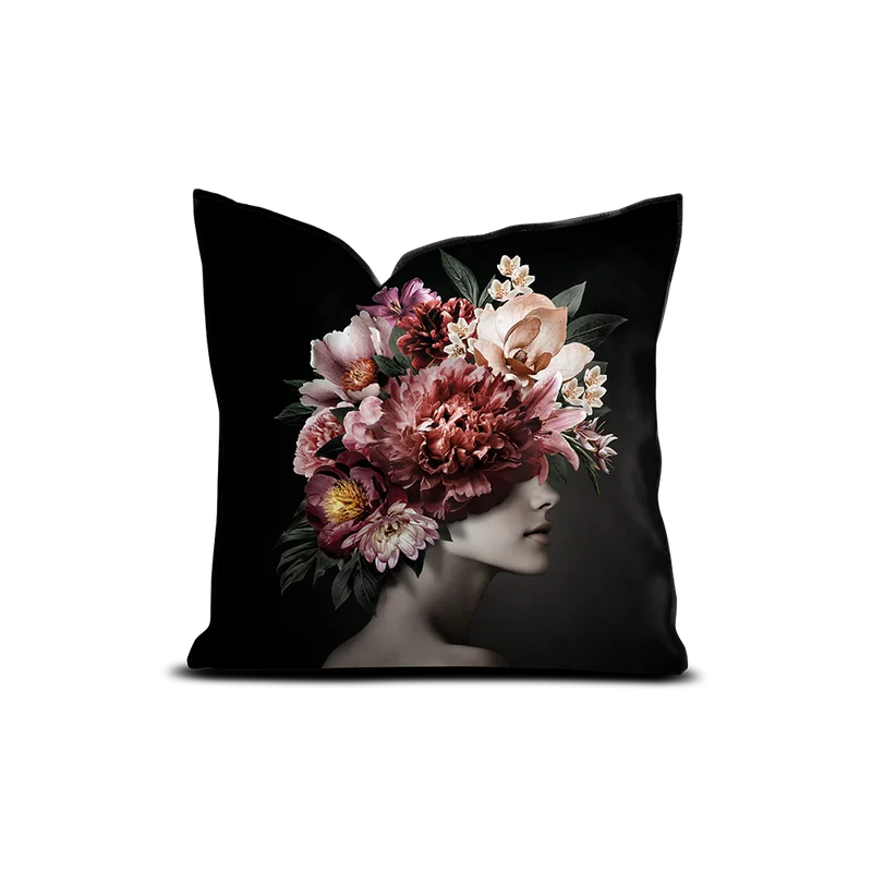 Coussin velours Pivoine