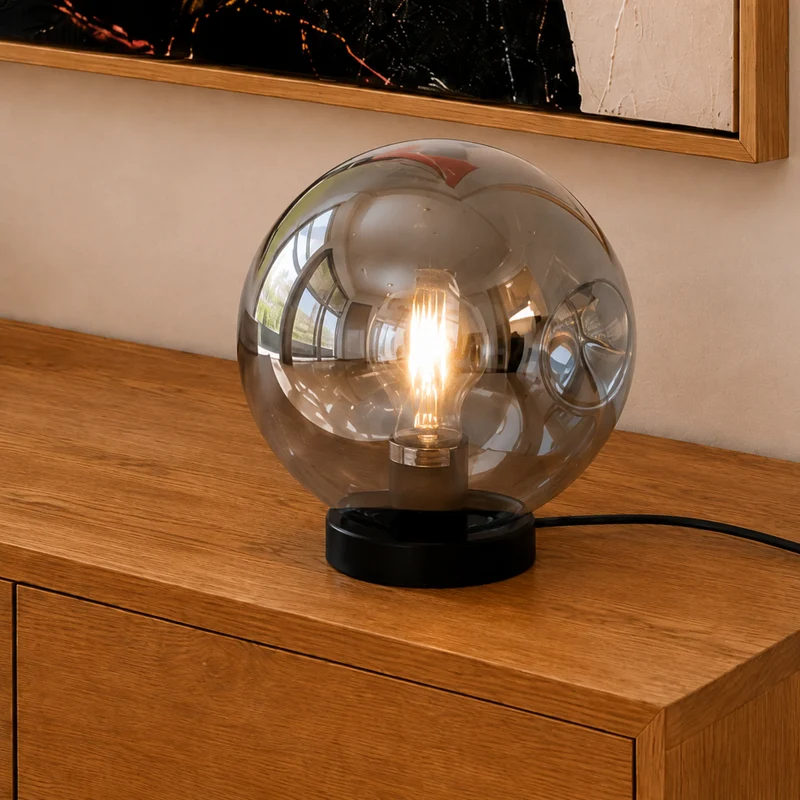 Lampe à poser Brume chrome en verre et métal