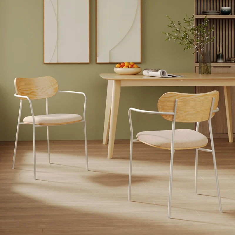 Lot de 2 chaises Marine en tissu beige et placage en bois clair