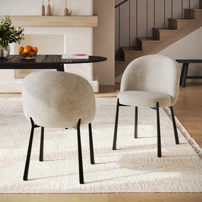 Lot de 2 chaises Pulpy en velours chenillé écru et métal noir