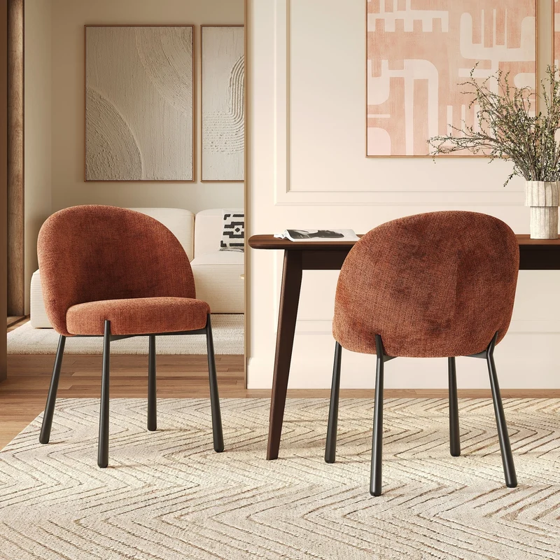 Lot de 2 chaises Pulpy en velours chenillé terracotta et métal noir