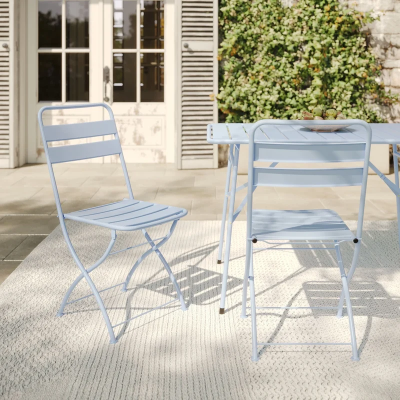 Lot de 2 chaises de jardin Yumi en métal bleu pastel, pliantes