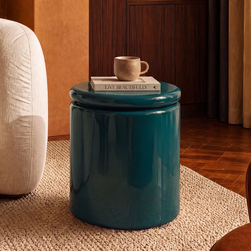 Table d'appoint Oscar laquée vert canard en MDF, D40 cm