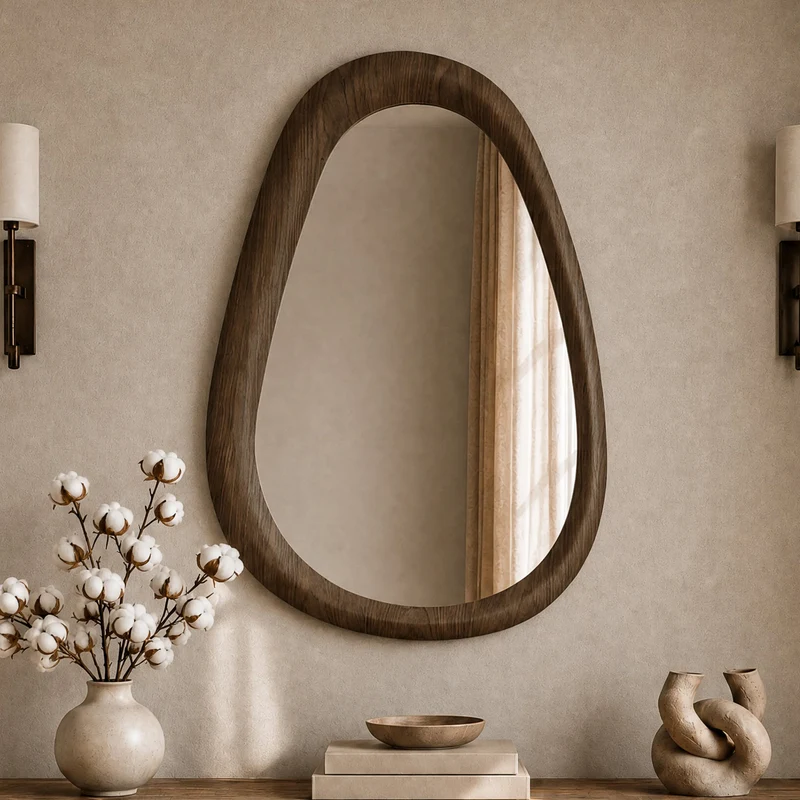 Miroir ovale Yoko en placage noyer, 80 x 120 cm