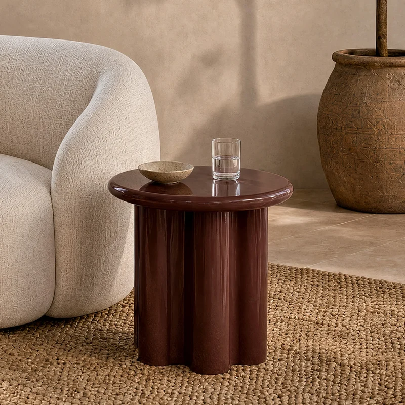 Table d'appoint Olya laquée rouge lie de vin, D50 cm