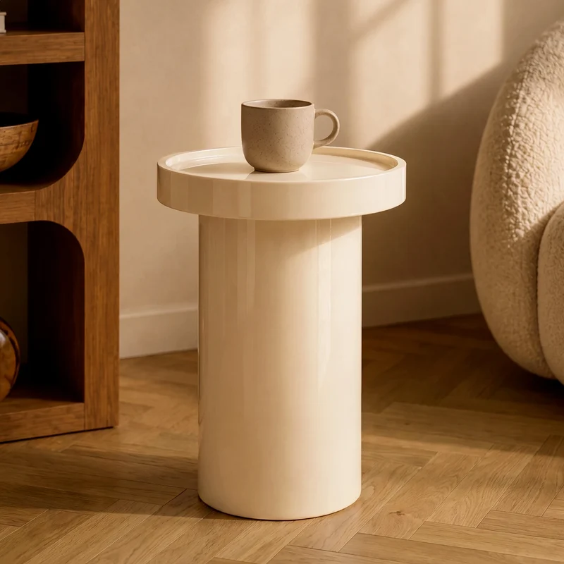 Table d'appoint Nora laquée blanche en MDF, D40 cm