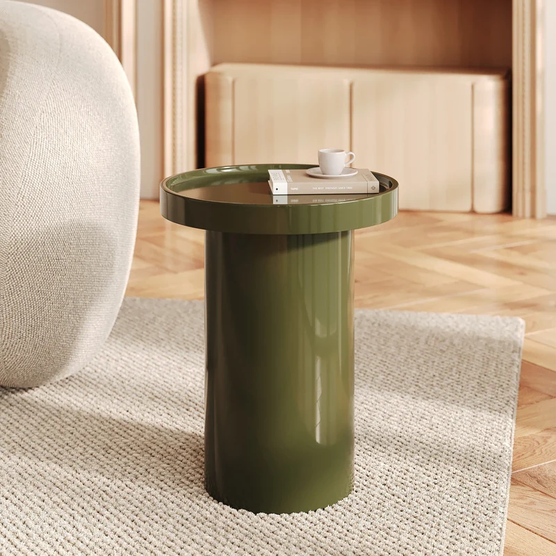 Table d'appoint Nora laquée vert olive en MDF, D40 cm