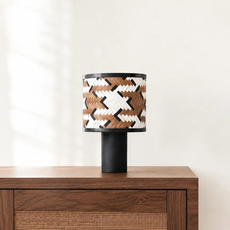 Lampe à poser Phil en bois de chêne et bambou marron et noir