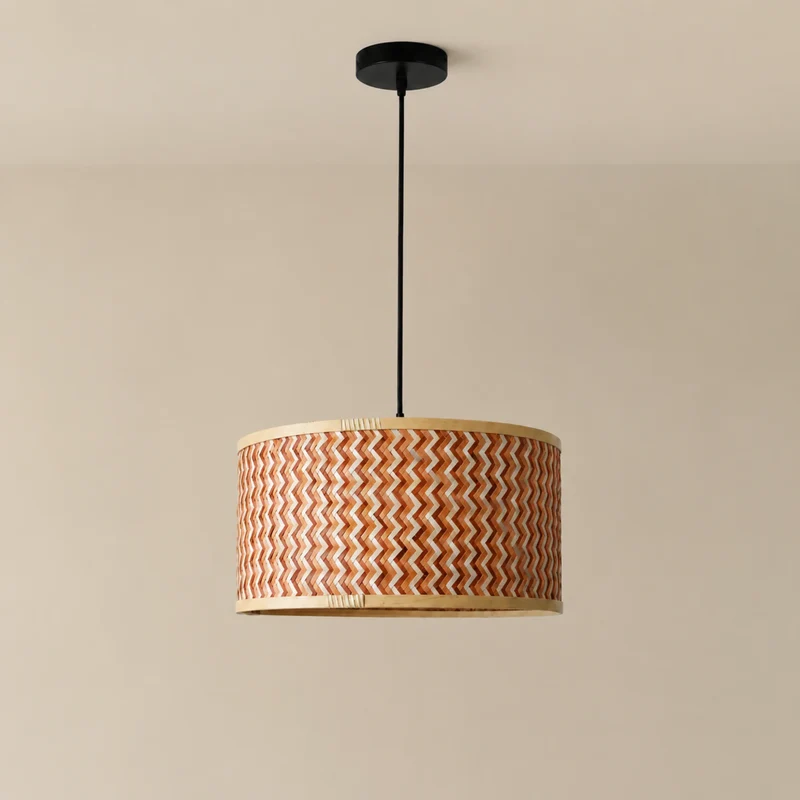 Suspension Phil en bambou tressé crème et marron 50 cm