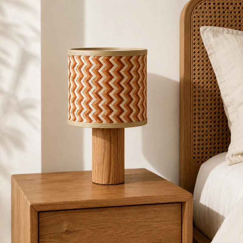 Lampe à poser Phil en bois de chêne et bambou crème et orange