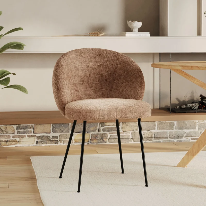Chaise Bloomy en velours chenillé marron glacé et métal noir