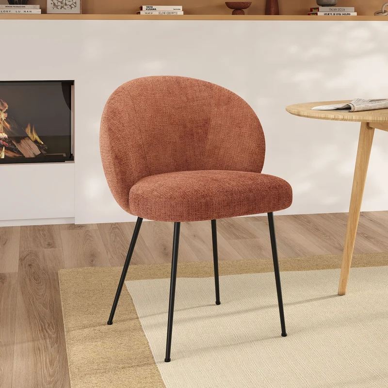 Chaise Bloomy en velours chenillé terracotta et métal noir