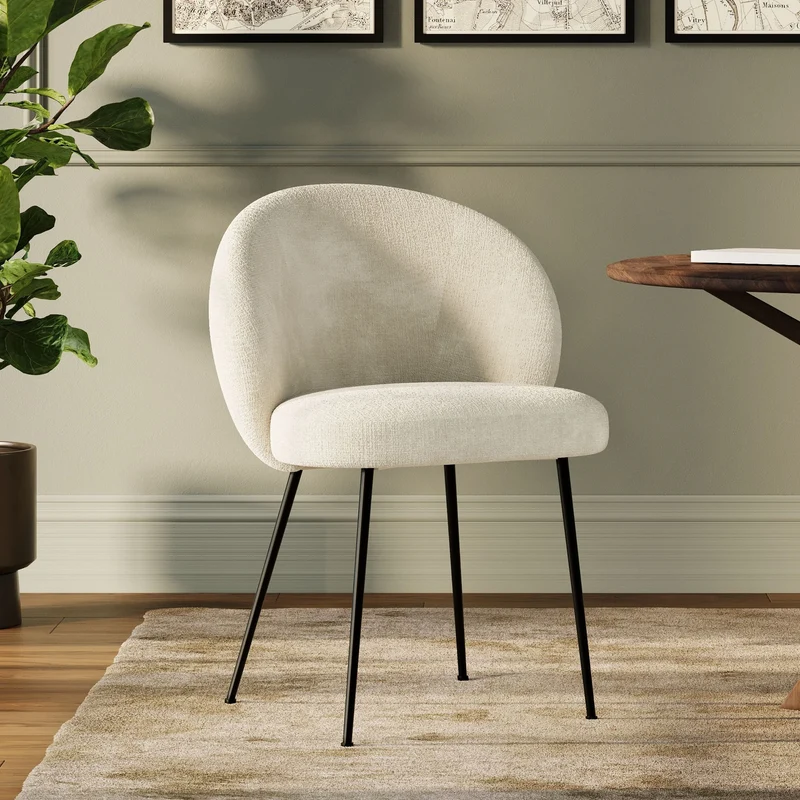 Chaise Bloomy en velours chenillé écru et métal noir