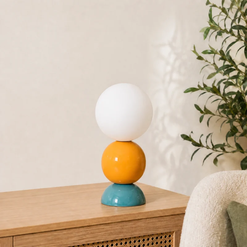 Lampe à poser Pili en céramique bleu et jaune