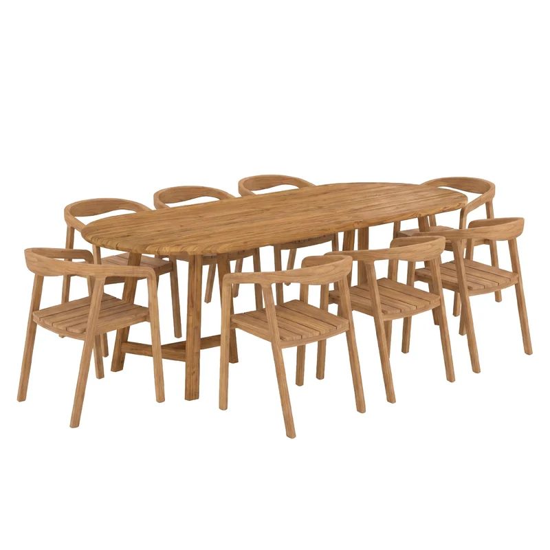 Table et chaises de jardin Bora en bois de teck recyclé, 8 personnes