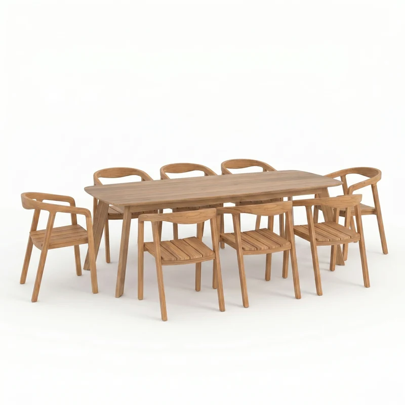 Table et chaises de jardin Lumo en bois de teck recyclé, 8 personnes