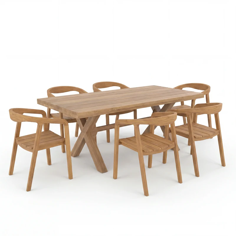 Table et chaises de jardin Suri en bois de teck massif, 6 personnes
