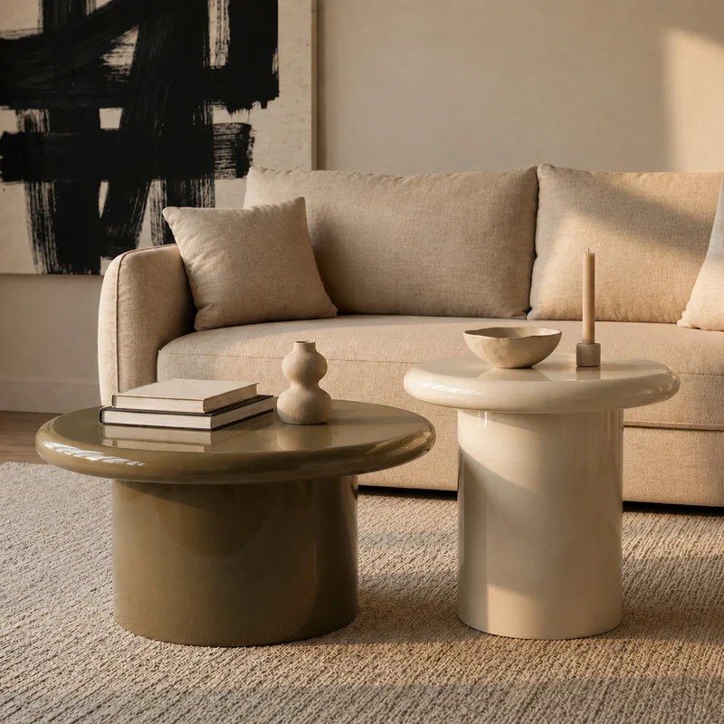 Lot de 2 tables basses Apoline laquées vert kaki et blanches en MDF