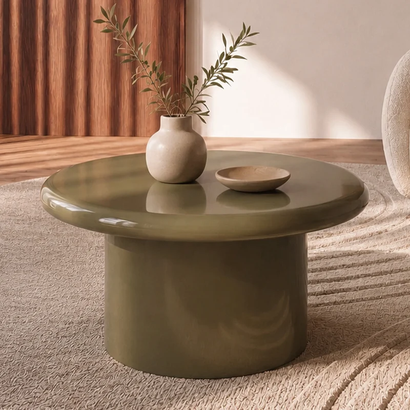 Table basse Apoline laquée vert kaki en MDF, D80 cm