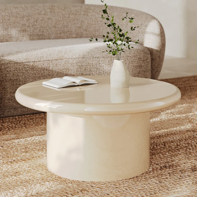 Table basse Apoline laquée blanche en MDF, D80 cm