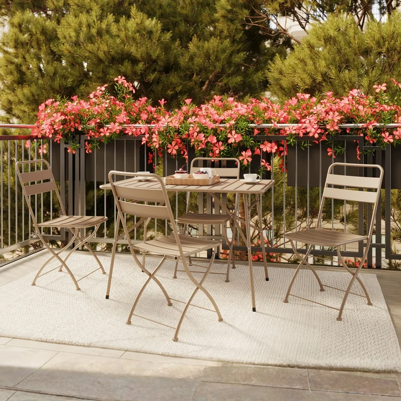Table et chaises de jardin pliantes Yumi 4 personnes en métal taupe