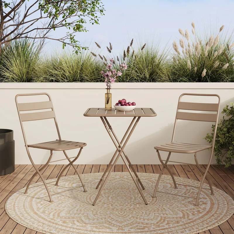 Table et chaises de jardin pliantes Yumi 2 personnes en métal taupe