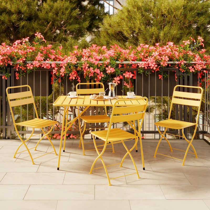 Table et chaises de jardin pliantes Yumi 4 personnes en métal jaune