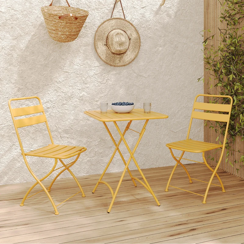 Table et chaises de jardin pliantes Yumi 2 personnes en métal jaune
