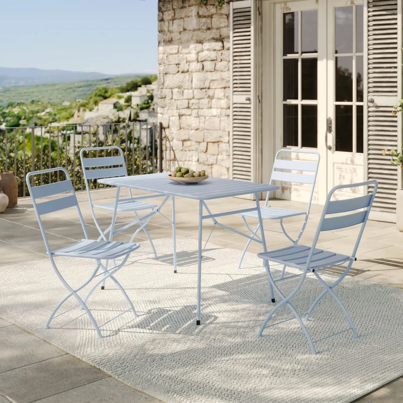 Table et chaises de jardin pliantes Yumi 4 personnes en métal bleu