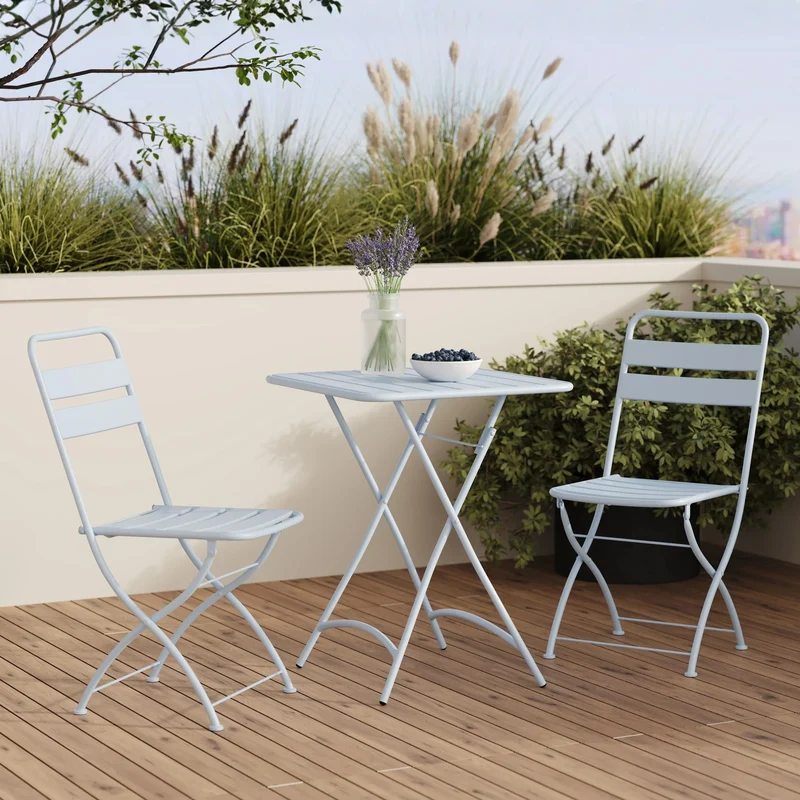 Table et chaises de jardin pliantes Yumi 2 personnes en métal bleu