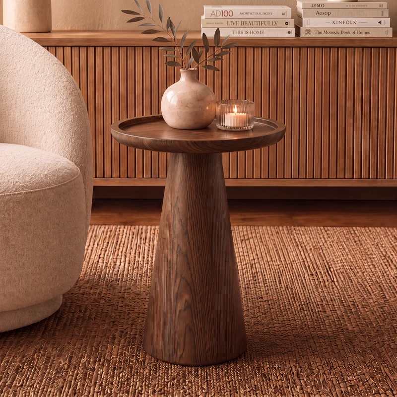 Table d'appoint Côme en placage noyer, D40 cm