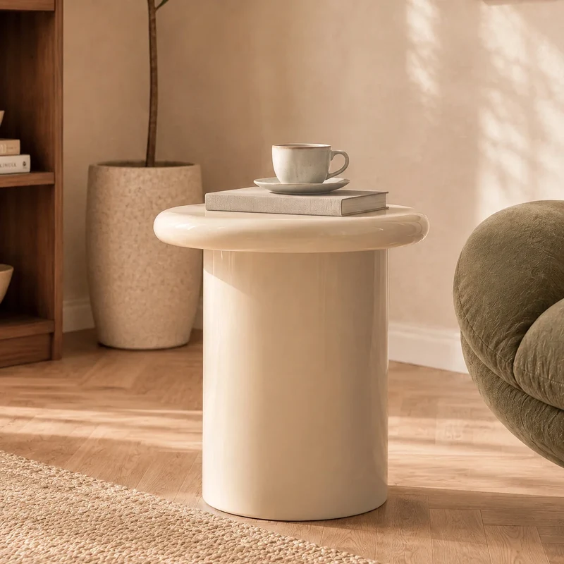Table d'appoint Apoline laquée blanche en MDF, D50 cm