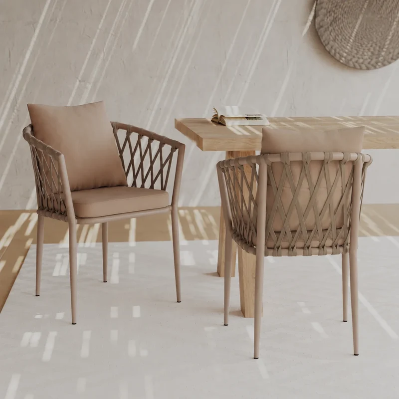 Lot de 2 chaises de jardin Dulcy en métal et tissu taupe