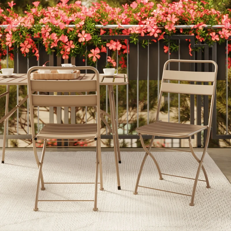 Lot de 2 chaises de jardin Yumi en métal taupe, pliantes