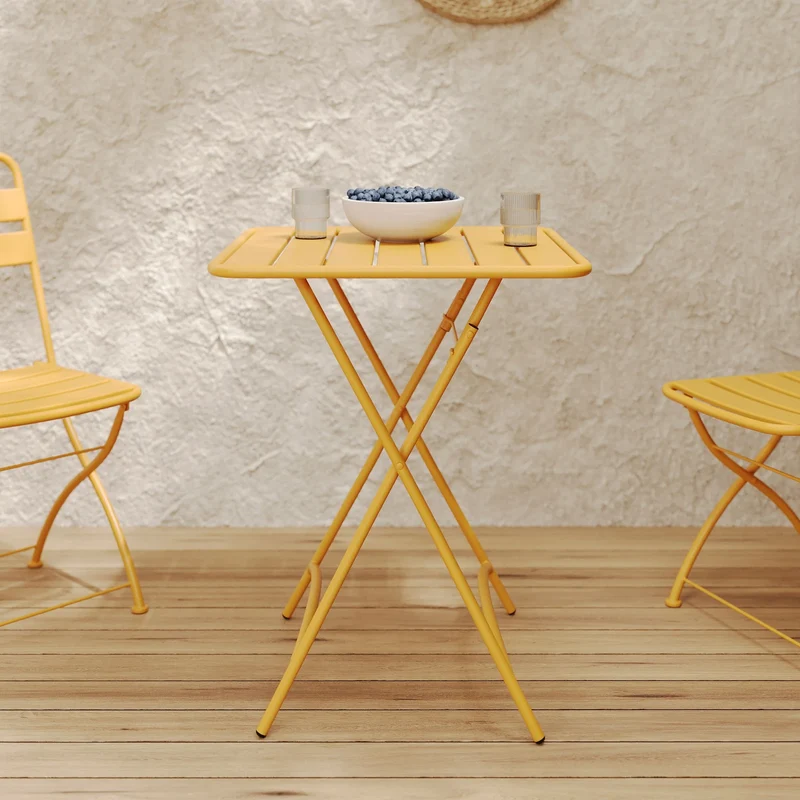 Table de jardin Yumi pliante en métal jaune beurre 2 personnes