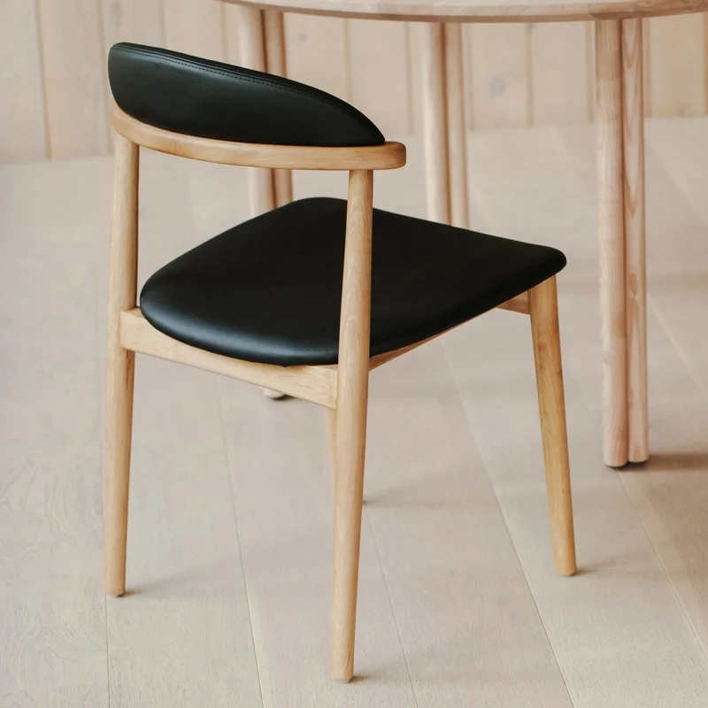 Count On Me Armless Dining Chair (Set of Two), Oak, Black Seat