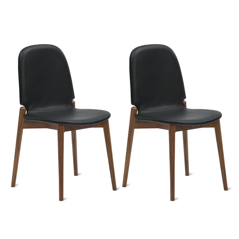 Dine In Dining Chair (Set of Two), Walnut/Black Leather