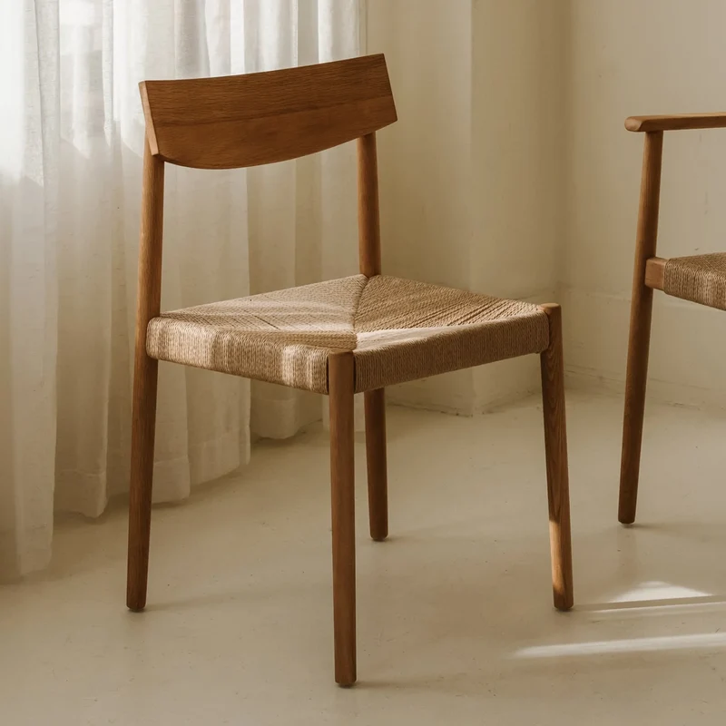 Dinner Guest Armless Dining Chair (Set of Two), White Oak/ Natural Papercord Seat