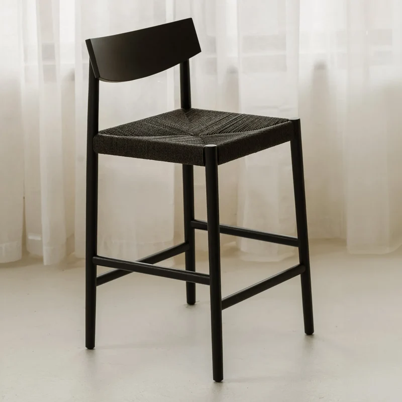 Dinner Guest Counter Stool, Black Oak/ Black Papercord Seat