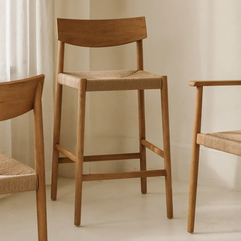 Dinner Guest Counter Stool, White Oak/ Natural Papercord Seat